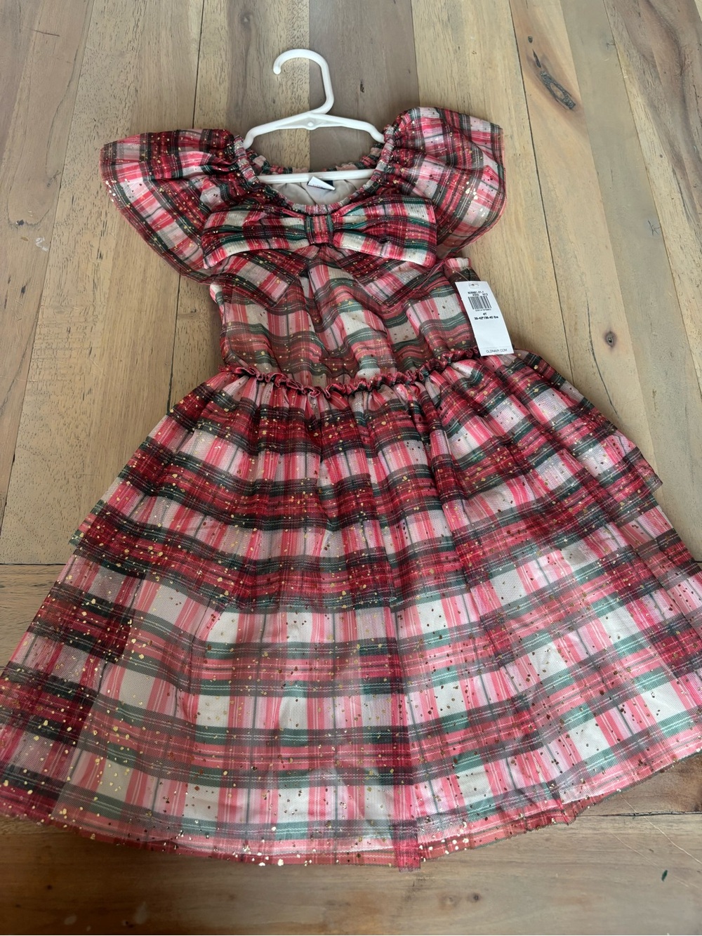 Girls Red Plaid Sparkle Party Dress